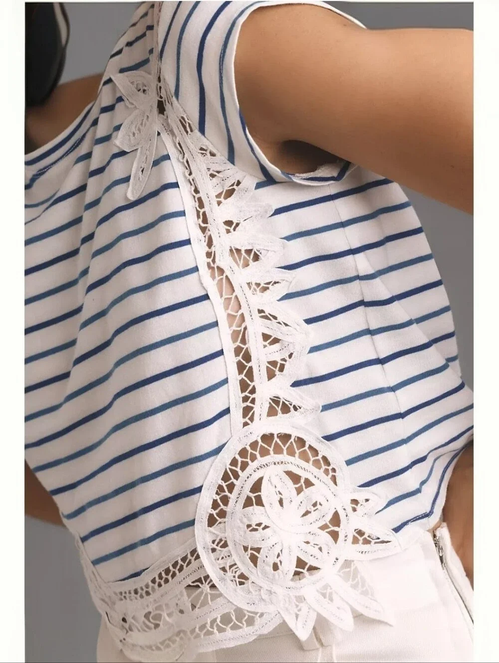 ANTHROPOLOGIE Maeve Lacy Stelline Navy Stripe Crop Top XS NWT - Picture 4 of 12